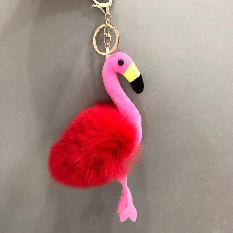 Fluffy Flamingo Fur Keychain