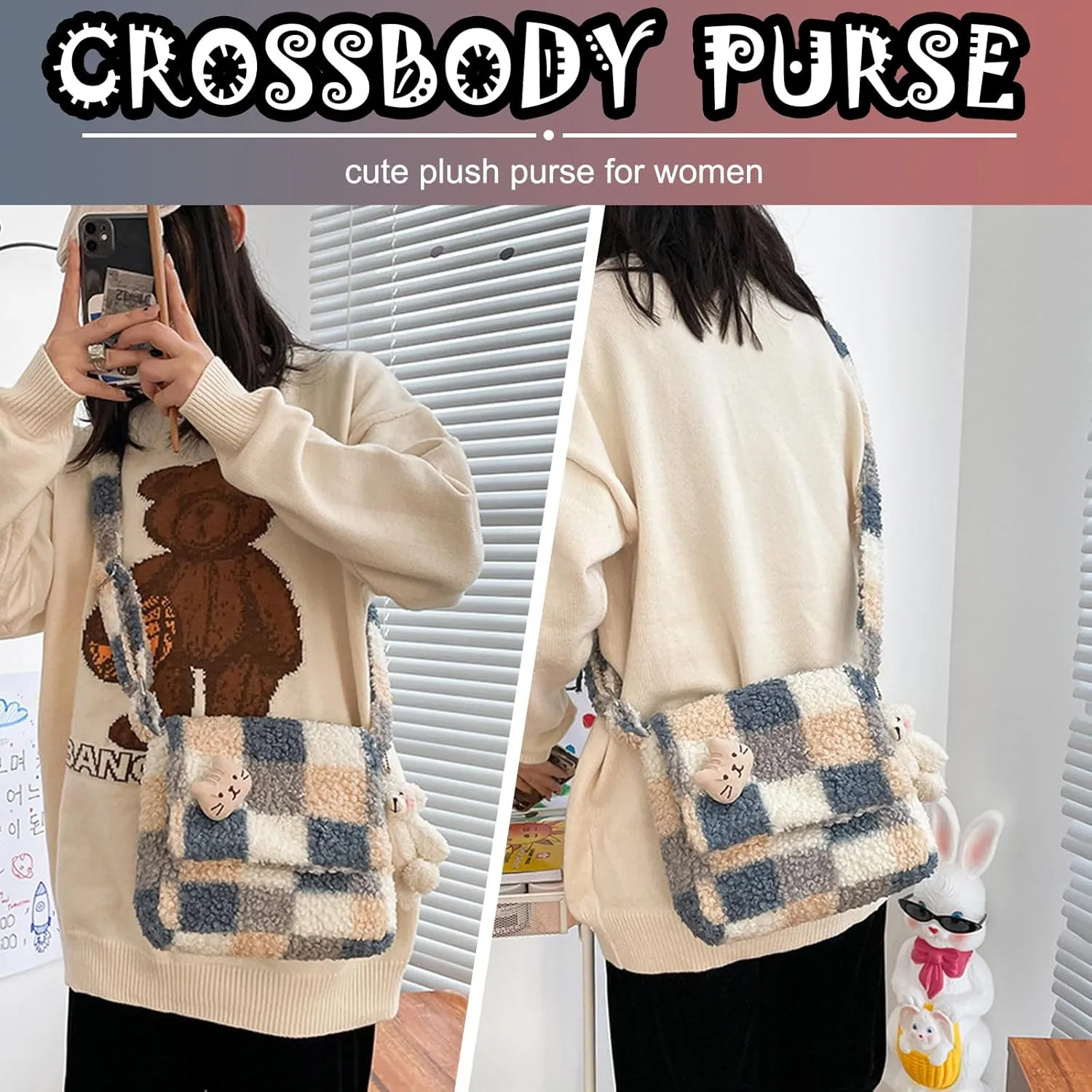 Fluffy Furry Tote Bag Fuzzy Cute Plush Bag Women Girl Faux Fur Shoulder Handbag Crossbody Purse Autumn and Winter