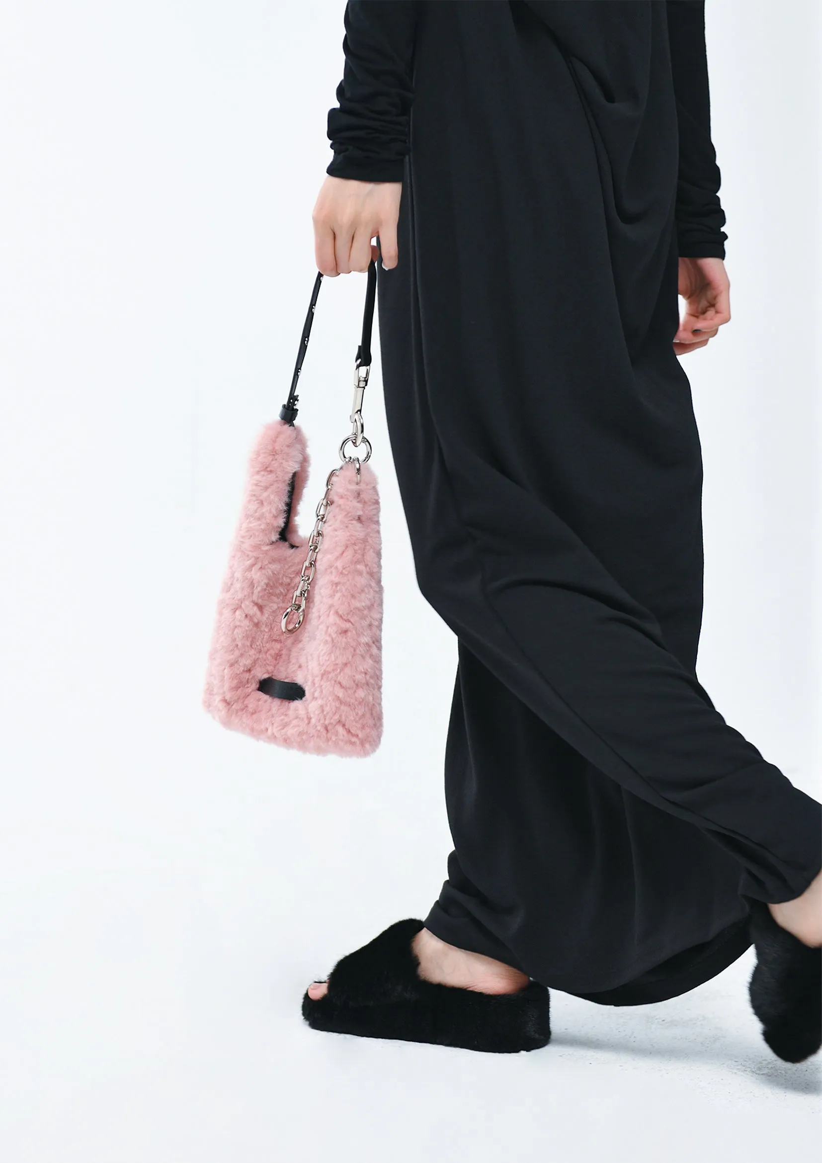 Fluffy mini tote bag - pink