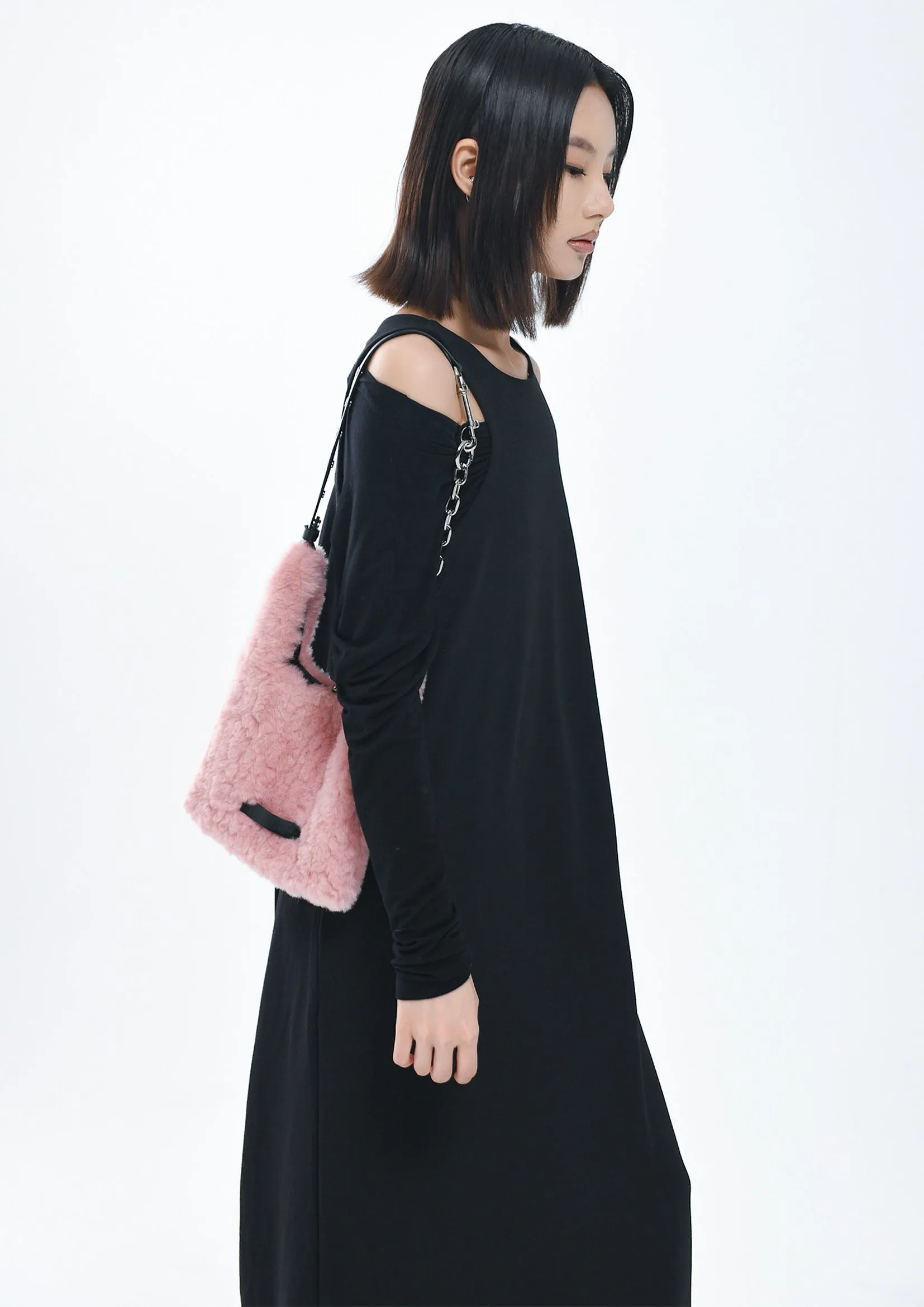 Fluffy mini tote bag - pink