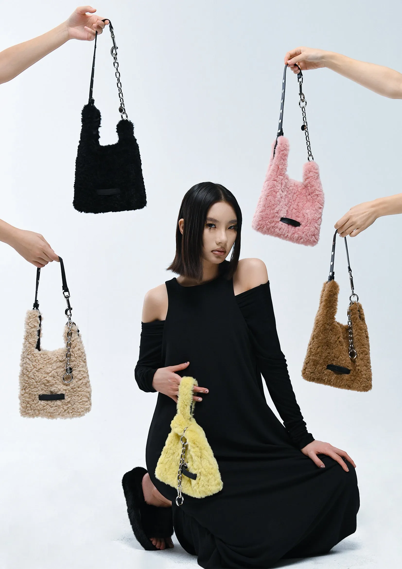 Fluffy mini tote bag - pink
