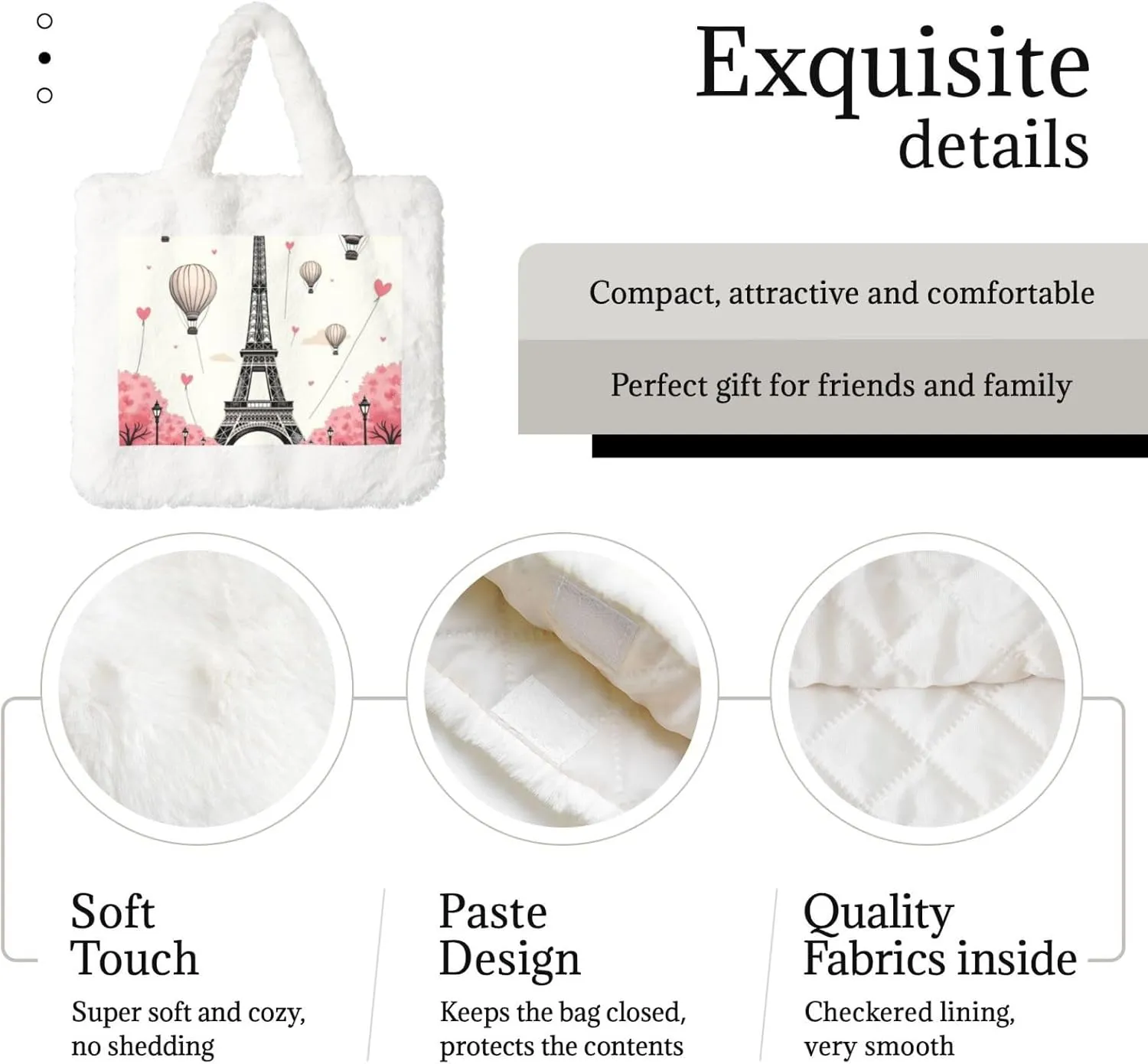 Fluffy Shoulder Bag Plush Bags Women Ladies Tote Bag Fluffy White Furry Purse Handbag for Autumn Winter