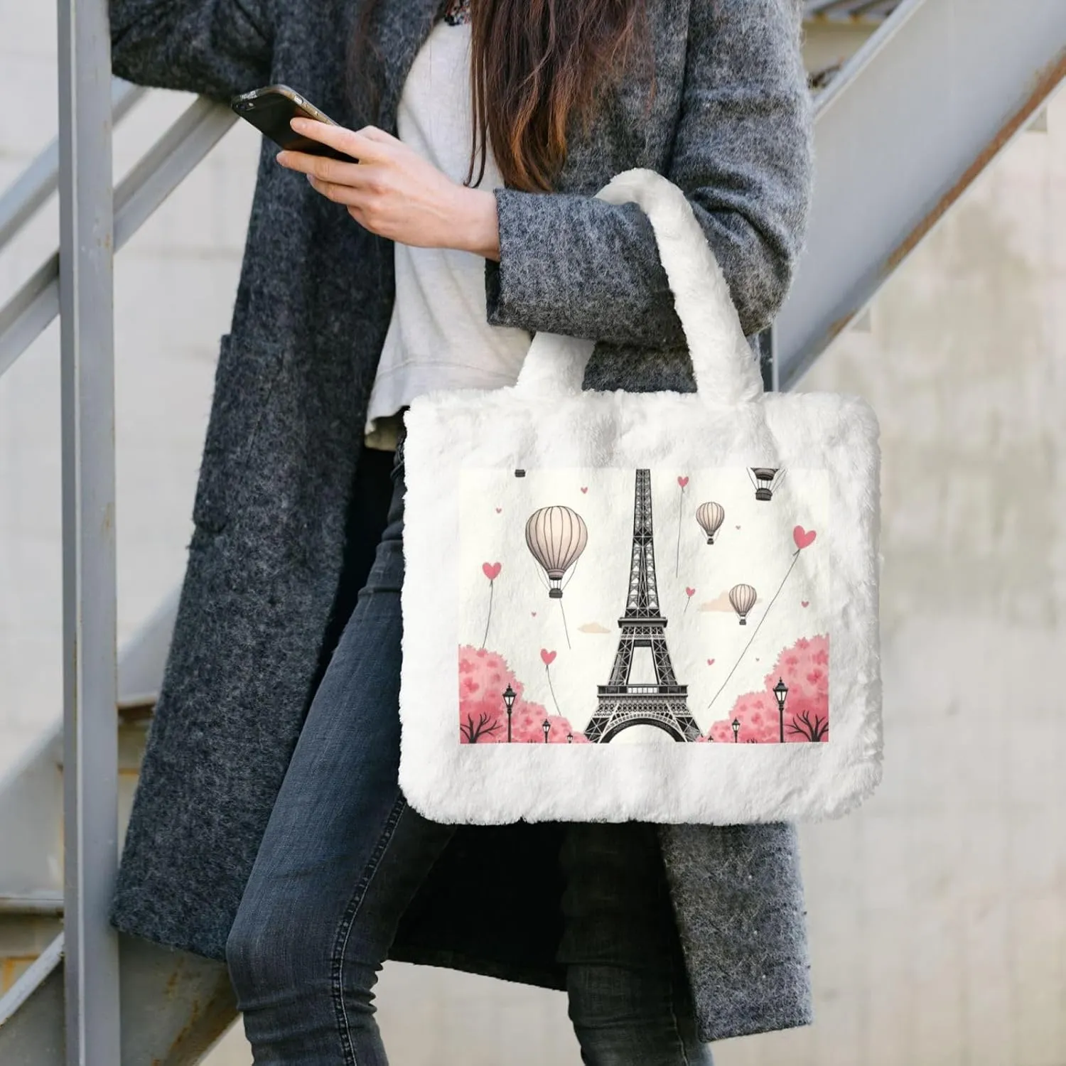 Fluffy Shoulder Bag Plush Bags Women Ladies Tote Bag Fluffy White Furry Purse Handbag for Autumn Winter