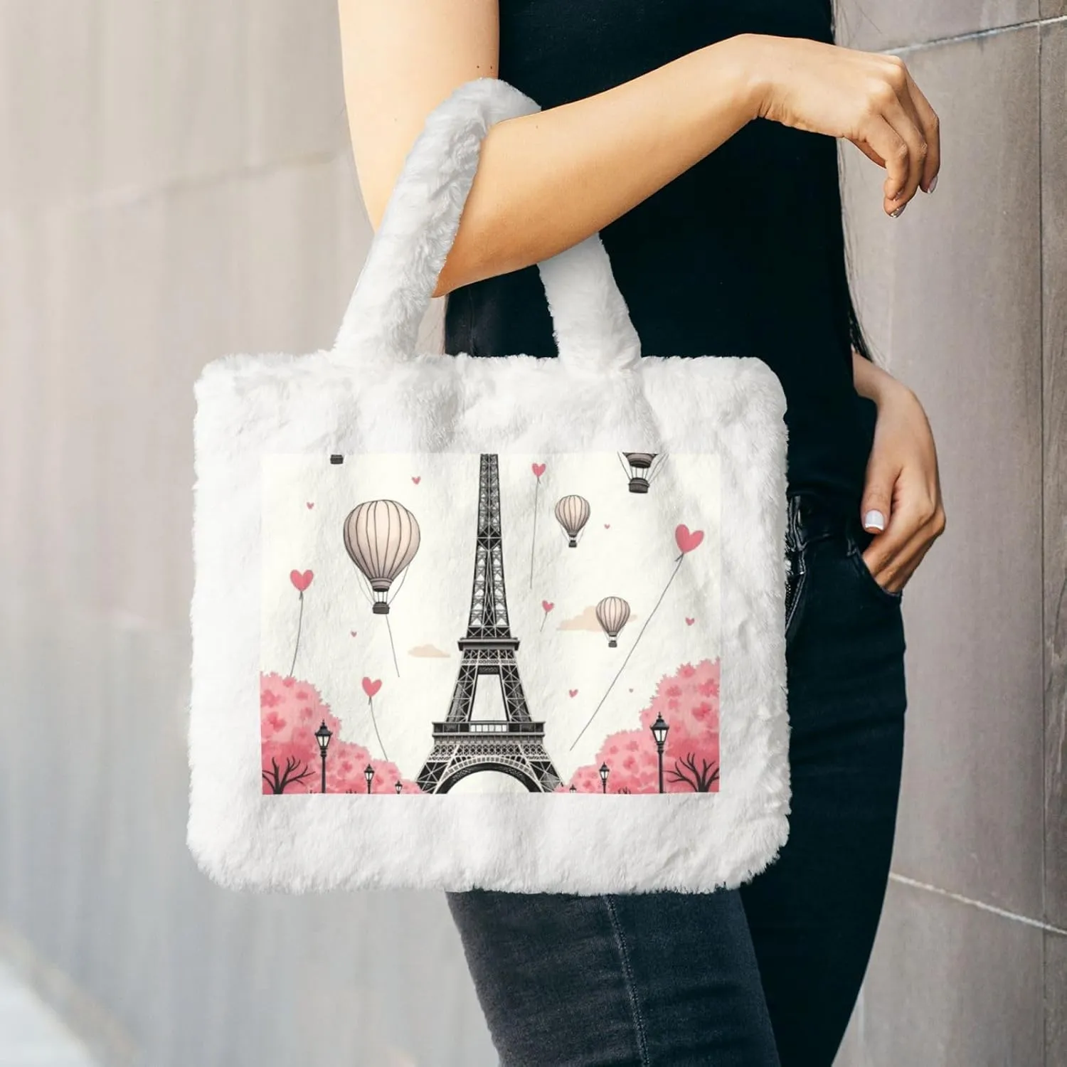 Fluffy Shoulder Bag Plush Bags Women Ladies Tote Bag Fluffy White Furry Purse Handbag for Autumn Winter