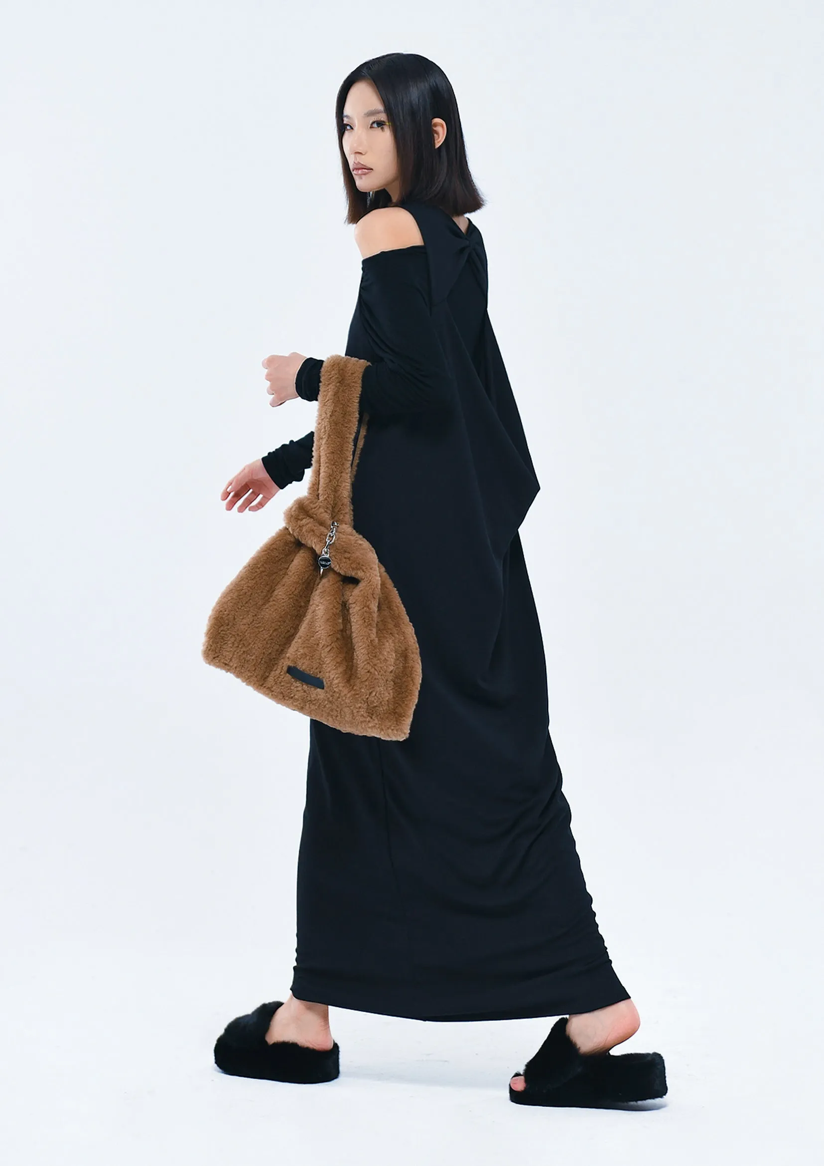 Fluffy tote bag - brown