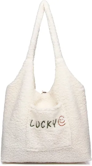 Fluffy Tote Bag for Women Girls, Kawaii Purse Cute Tote Bag Aesthetic, Soft Plush Shoulder Bag with Inner Pocket