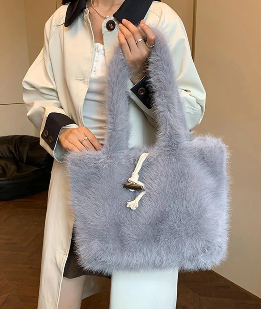 Fluffy Tote Bag for Women Large Plush Shoulder Purses Ladies Faux Fur Bag Top Handle Satchel Handbag Fall Winter