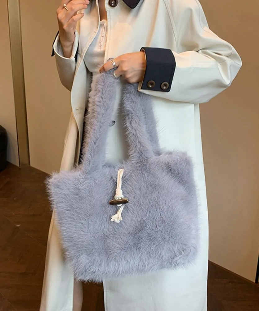 Fluffy Tote Bag for Women Large Plush Shoulder Purses Ladies Faux Fur Bag Top Handle Satchel Handbag Fall Winter