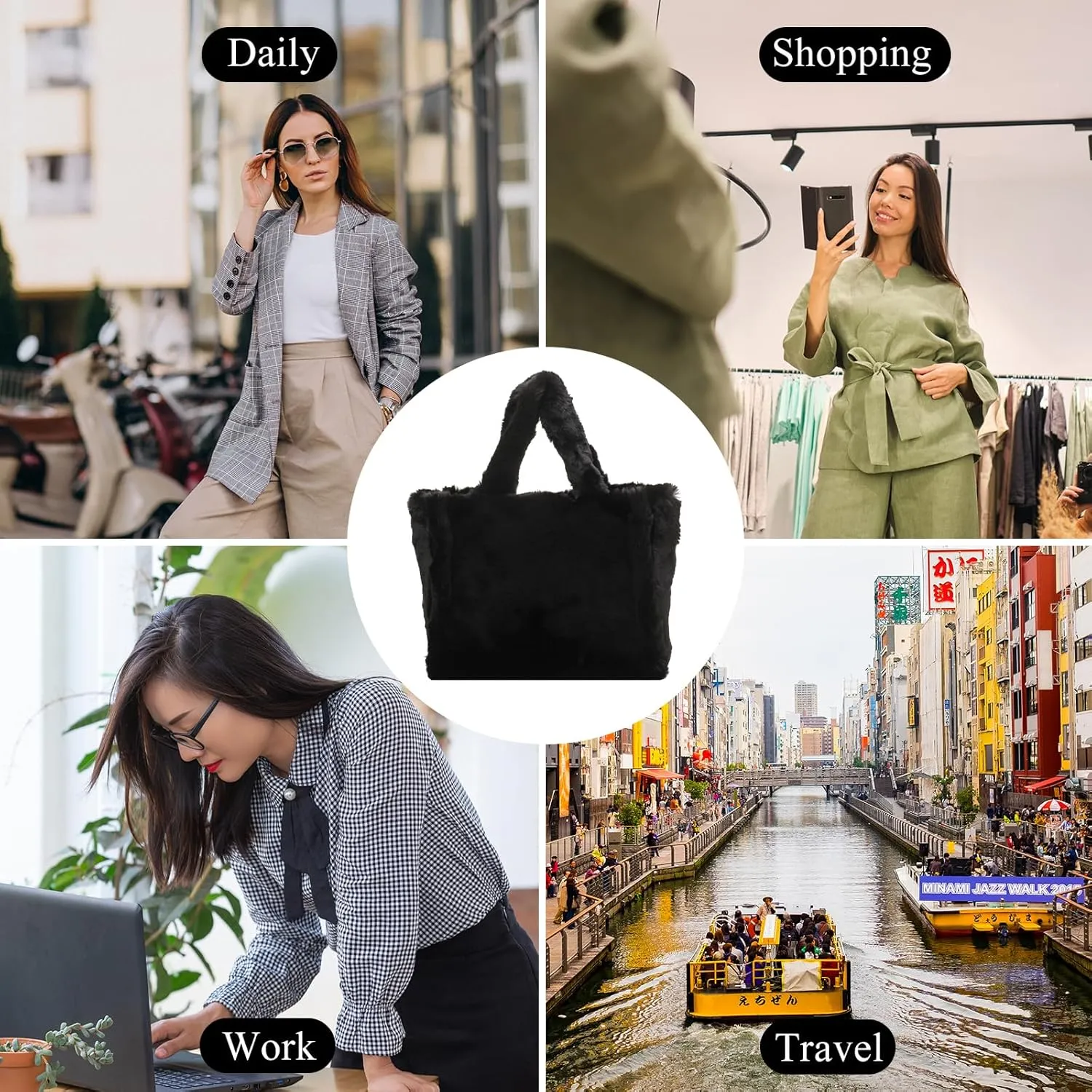 Fluffy Tote Bag Large Fur Purses for Women Winter Fuzzy Totes Furry Shoulder Handbag Plush Bags
