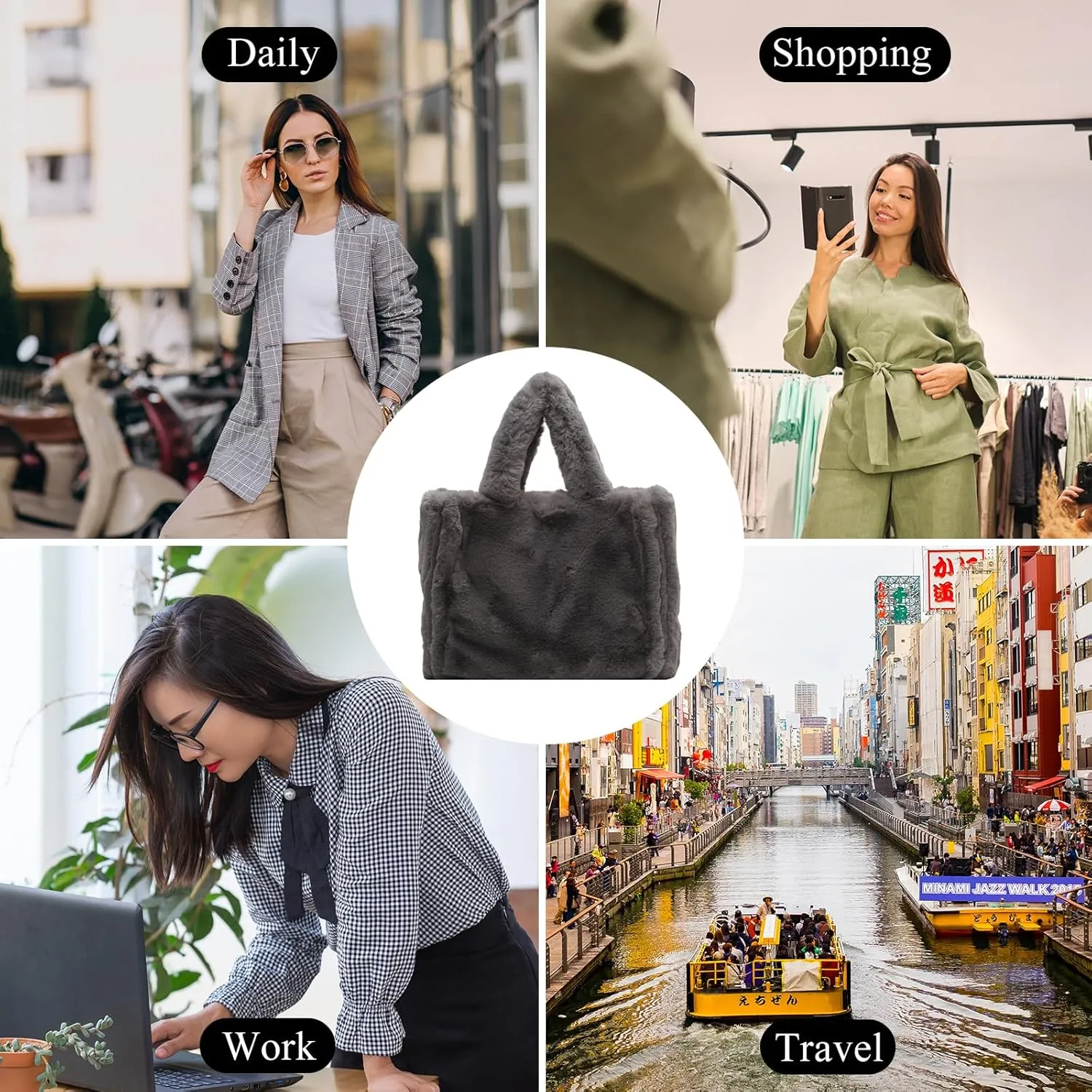 Fluffy Tote Bag Large Fur Purses for Women Winter Fuzzy Totes Furry Shoulder Handbag Plush Bags