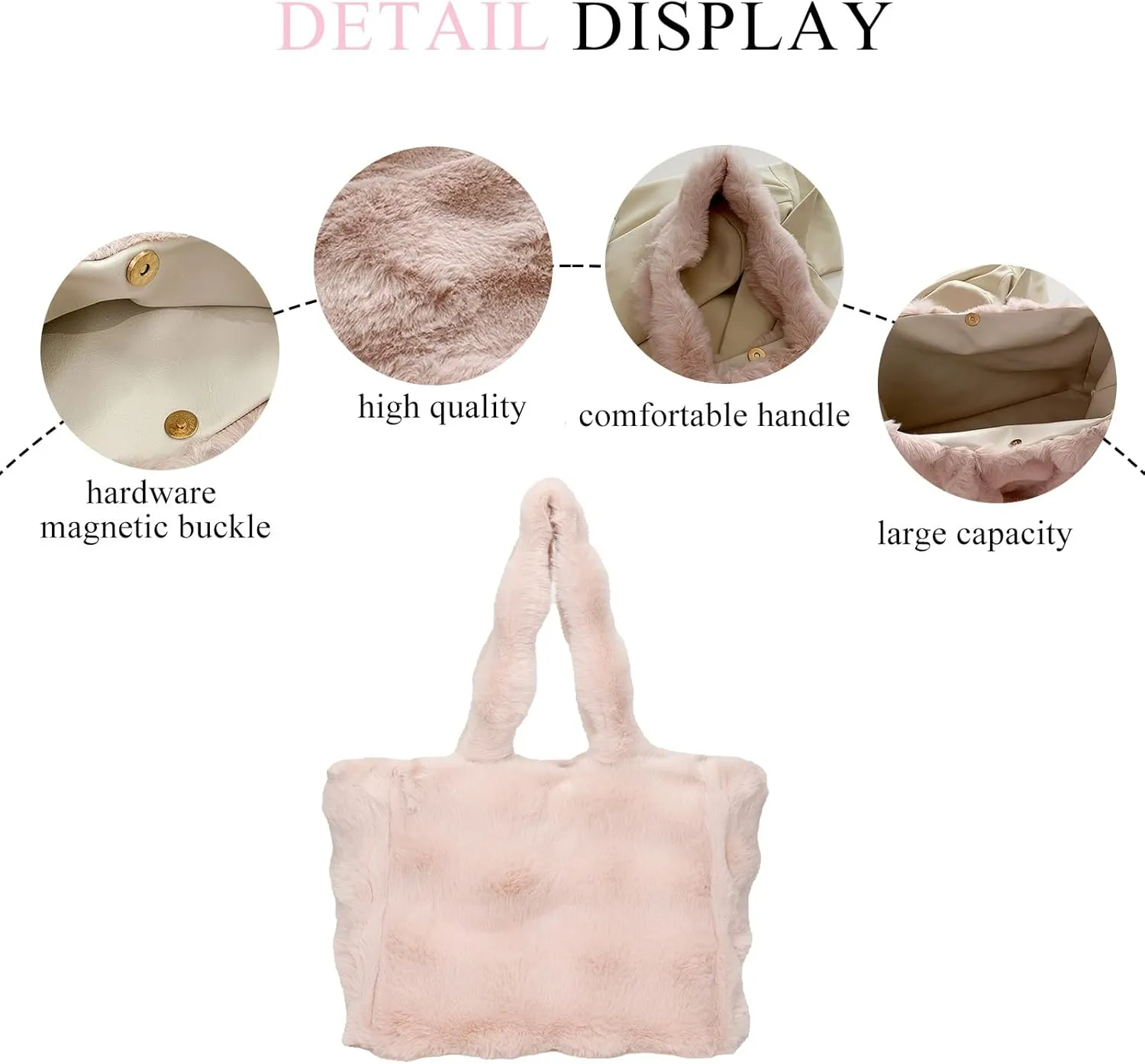 Fluffy Tote Bag Large Fur Purses for Women Winter Fuzzy Totes Furry Shoulder Handbag Plush Bags