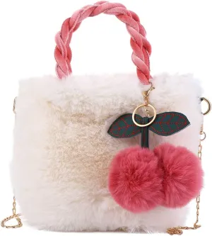 Fluffy Tote Bag,Crossbody Bag Fluffy Shoulder Bag Fluffy Purses,Cherry Fluffy Shoulder Bag Plush Handbag,Soft Small Shoulder Bag Clutch Purse