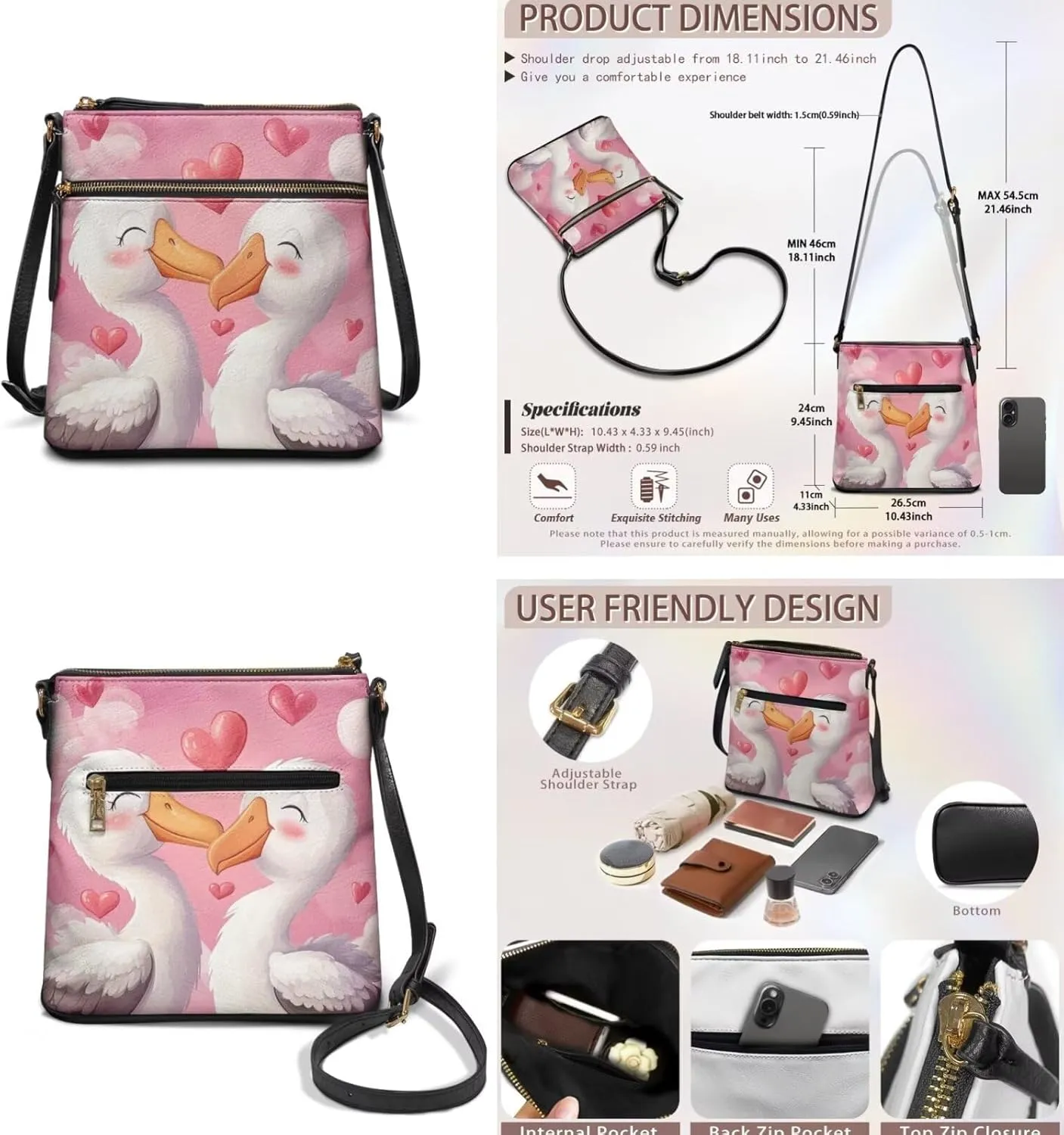 FOR U DESIGNS Purse and Wallet Set for Women Hobo Crossbody Bags Anti Theft Cute Shoulder Bags Valentine's Day Gifts for Her