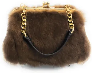 Fosrion Genuine Rabbit Fur Kisslock Handbag – Small Size, Multiple Patterns & Colors