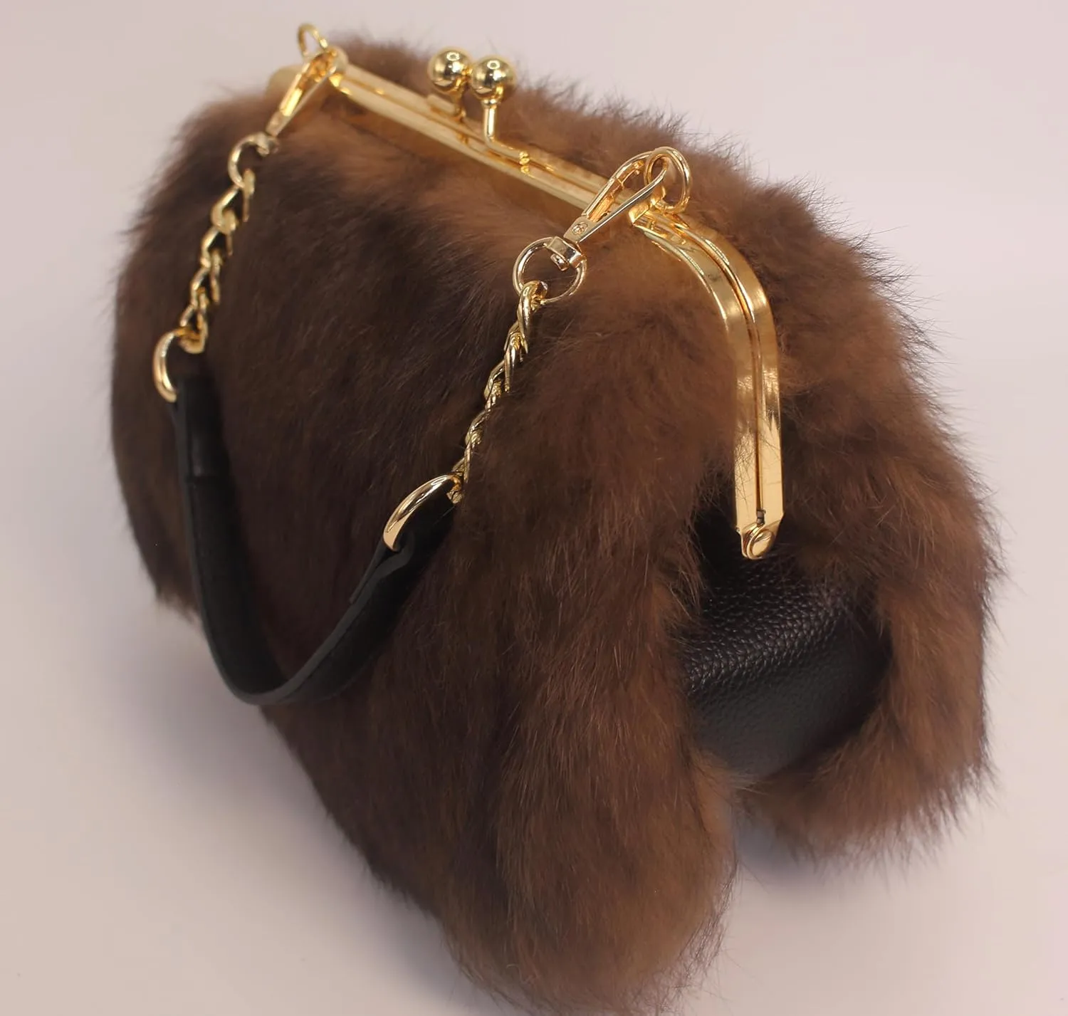 Fosrion Genuine Rabbit Fur Kisslock Handbag – Small Size, Multiple Patterns & Colors