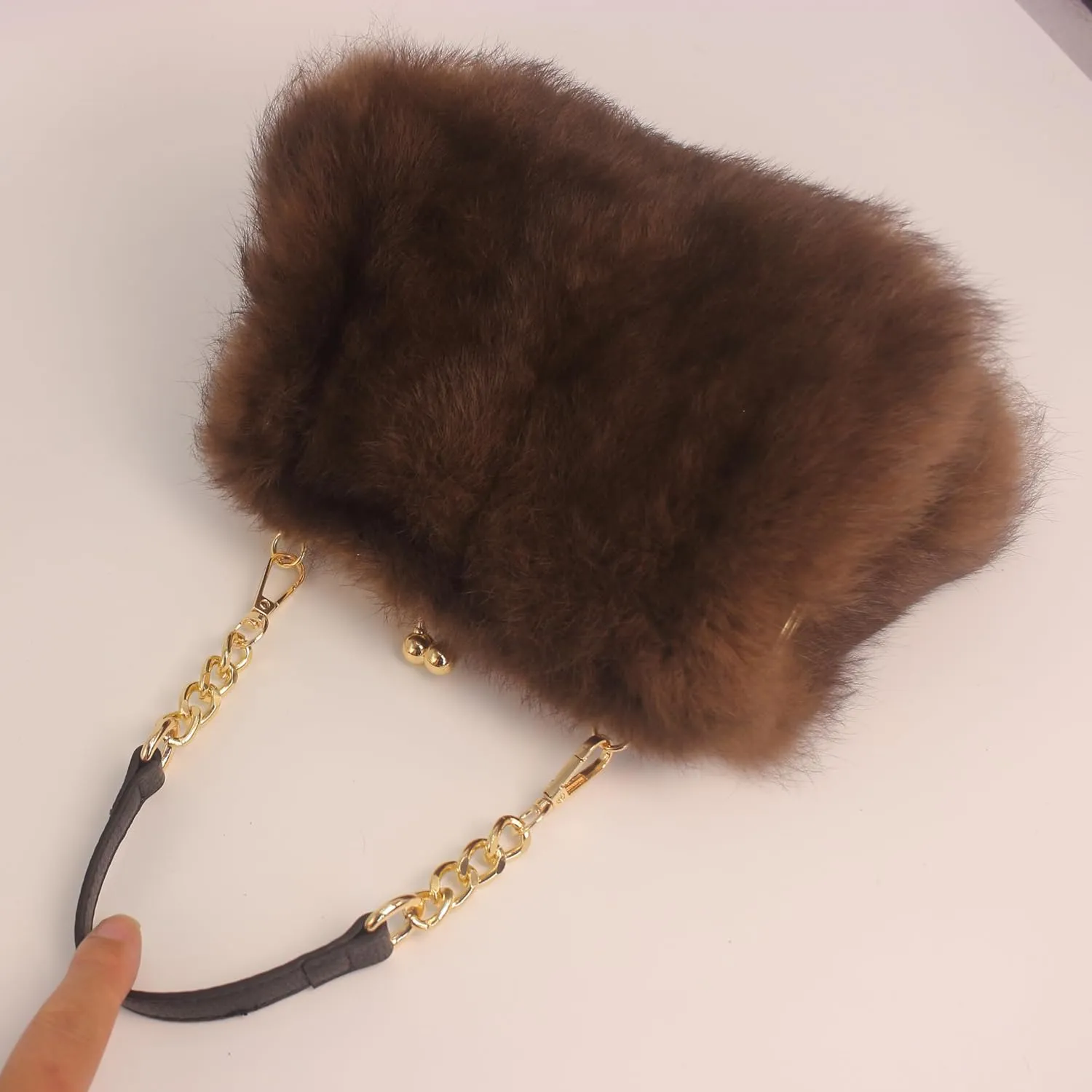 Fosrion Genuine Rabbit Fur Kisslock Handbag – Small Size, Multiple Patterns & Colors
