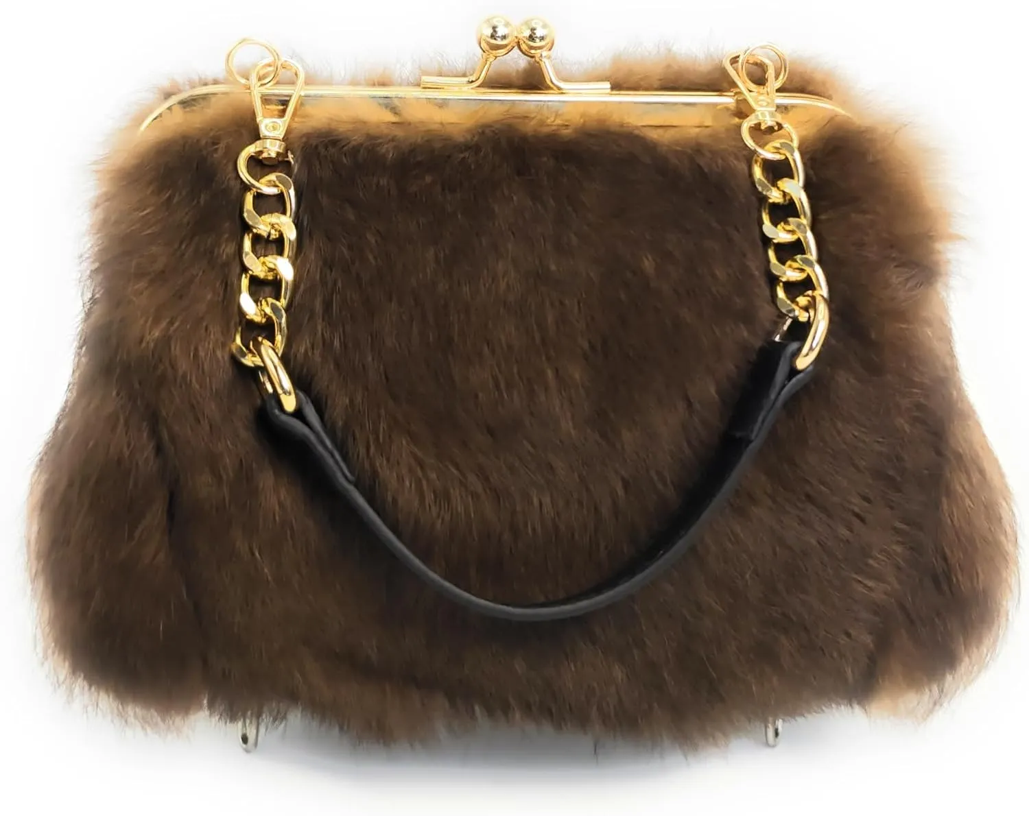 Fosrion Genuine Rabbit Fur Kisslock Handbag – Small Size, Multiple Patterns & Colors