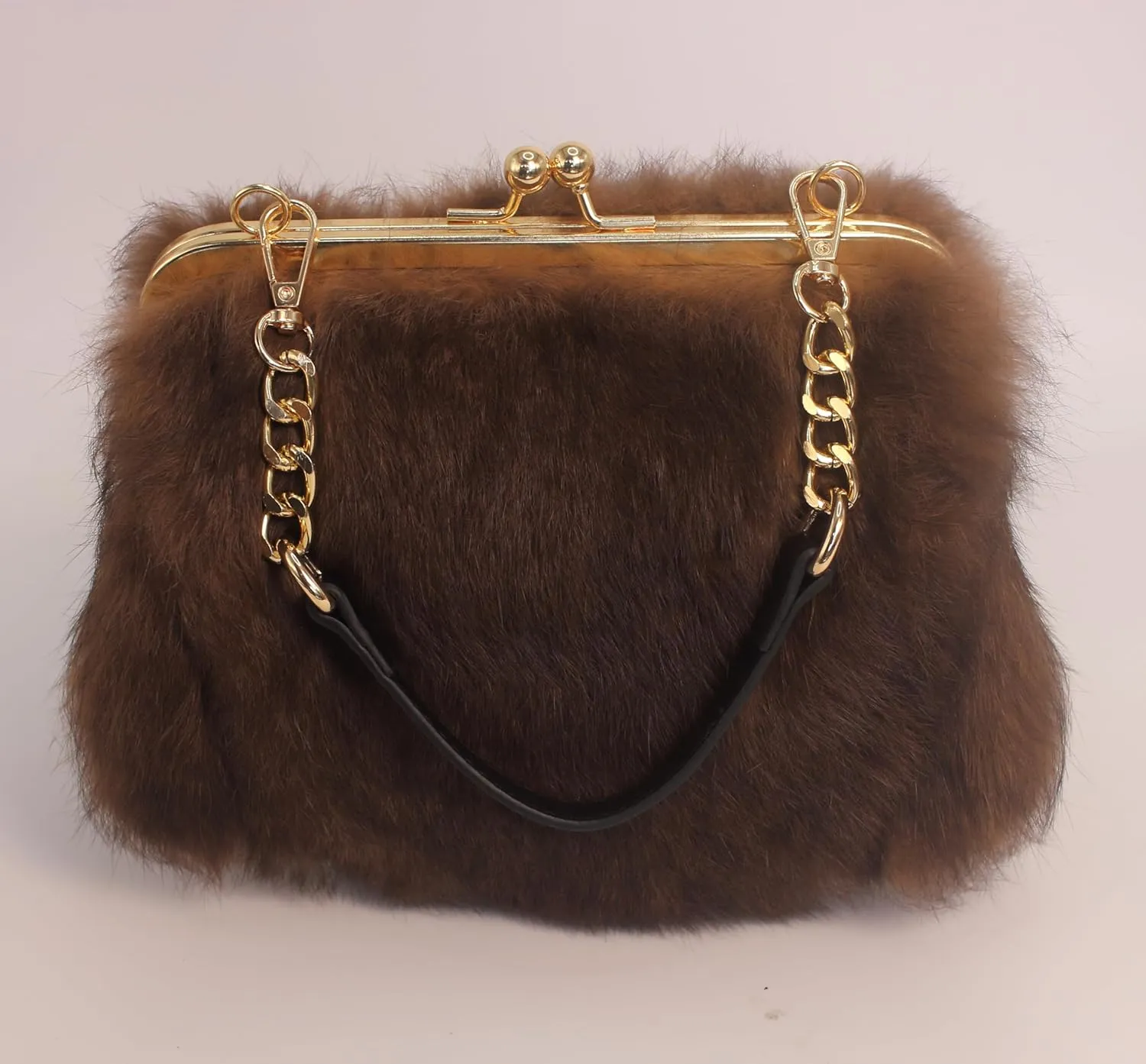 Fosrion Genuine Rabbit Fur Kisslock Handbag – Small Size, Multiple Patterns & Colors