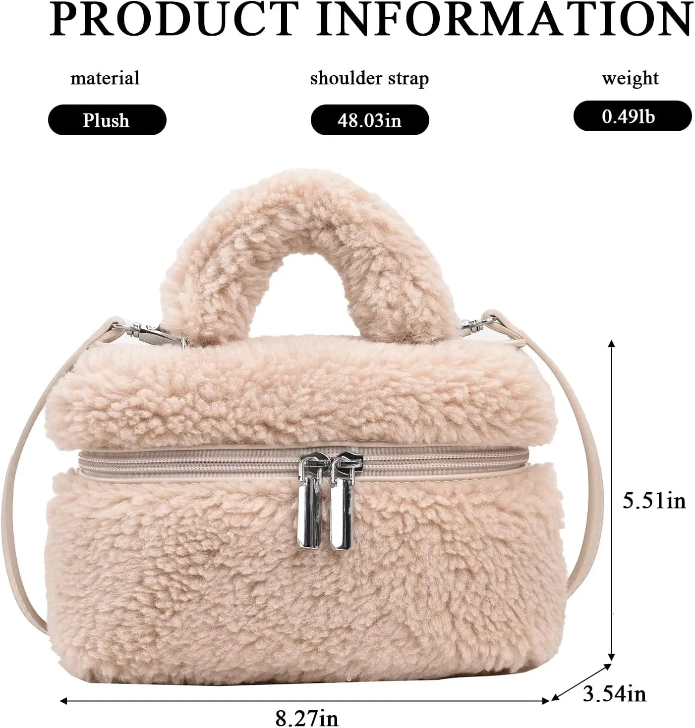 Furry Purse for Women Faux Fur Bag Cute Lambswool Fuzzy Crossbody Bags Top-Handle Fluffy Handbag