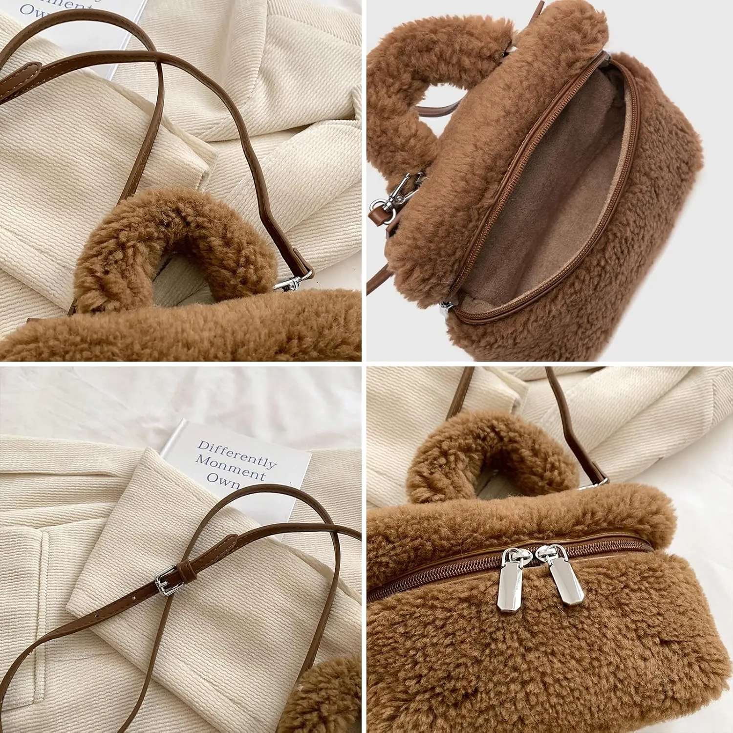 Furry Purse for Women Faux Fur Bag Cute Lambswool Fuzzy Crossbody Bags Top-Handle Fluffy Handbag