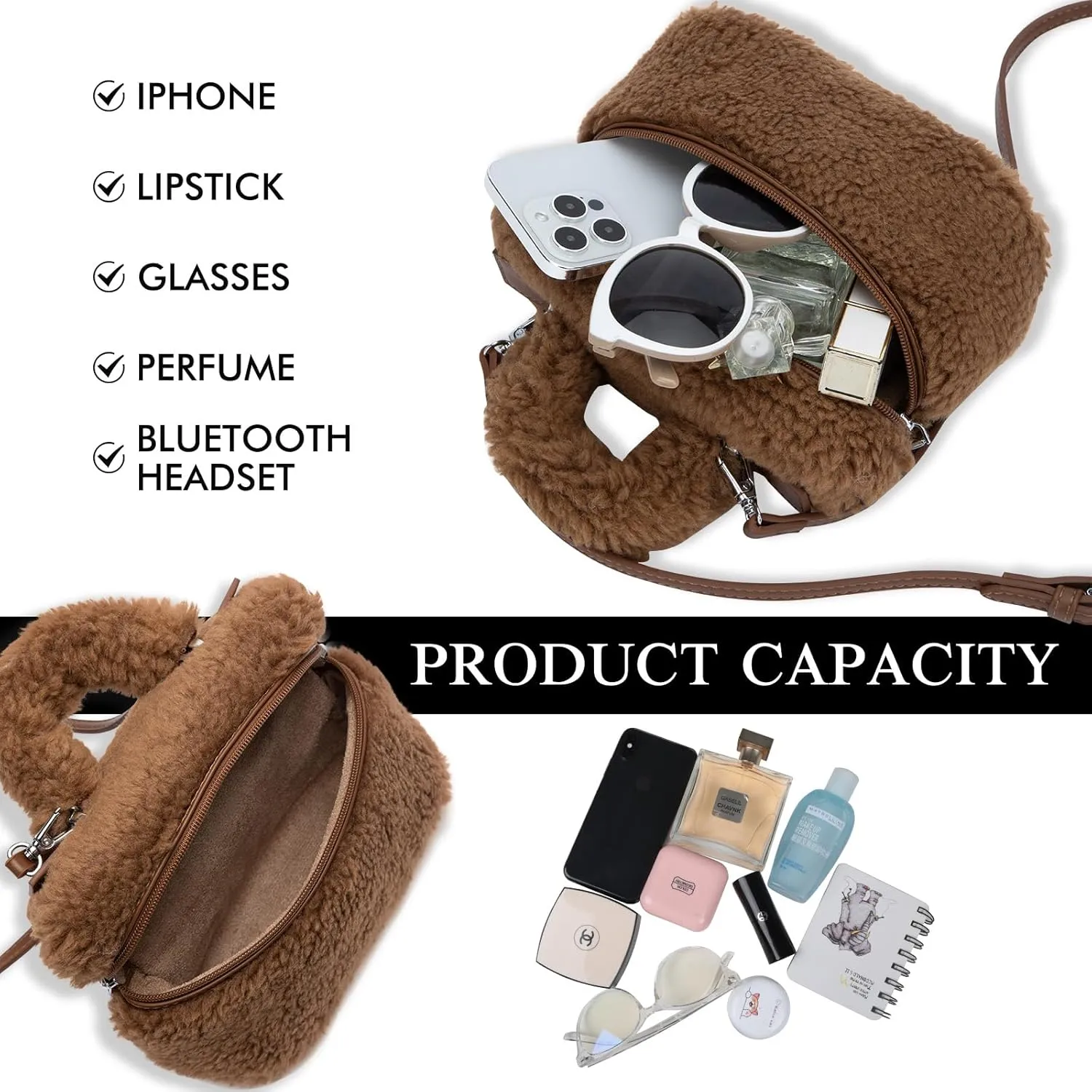 Furry Purse for Women Faux Fur Bag Cute Lambswool Fuzzy Crossbody Bags Top-Handle Fluffy Handbag