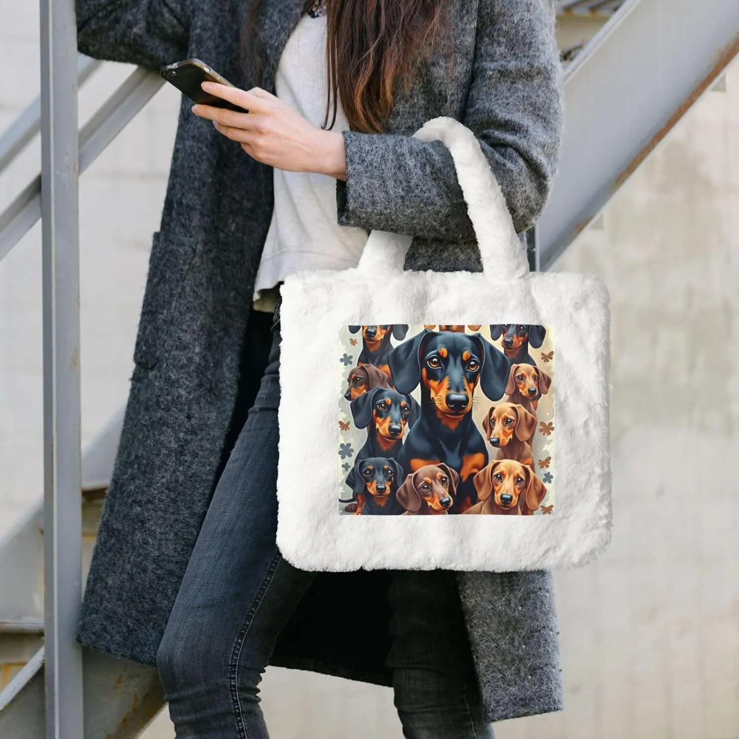 Furry Purse for Women, Plush Shoulder Handbag Faux Fur Bag Fluffy Tote Bag, Winter Tote Handbag