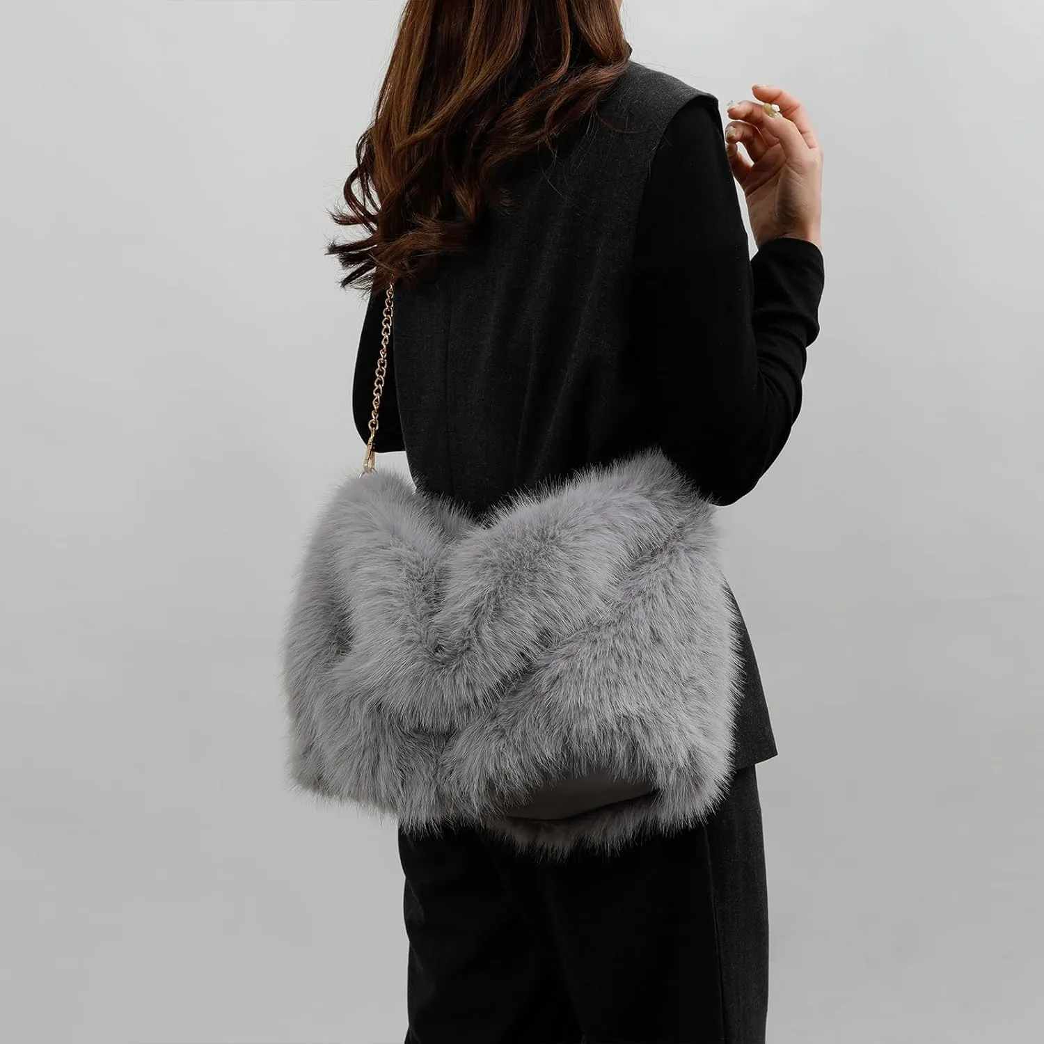 Furry Purse Winter Fluffy Bags for Women Fuzzy Tote Bag Handbags Faux Fur Bag Fluffy Shoulder Crossbody Bag