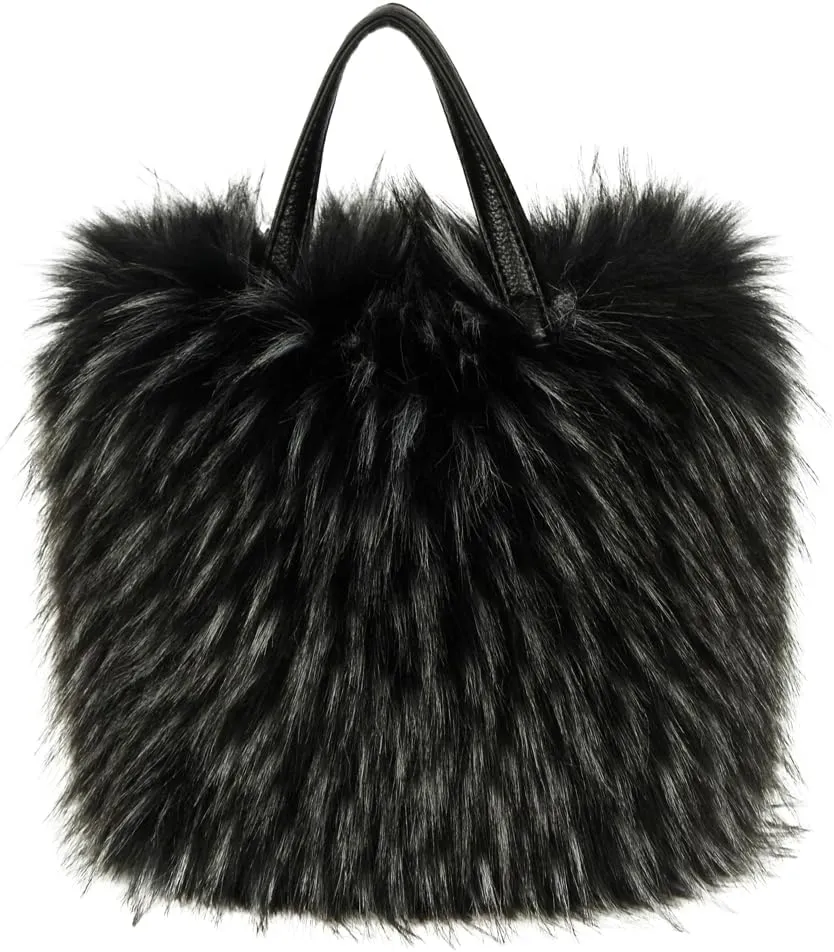 Furry Tote Bag for Women - Y2K Fluffy Shoulder Handbag with Faux Fur Top Handle