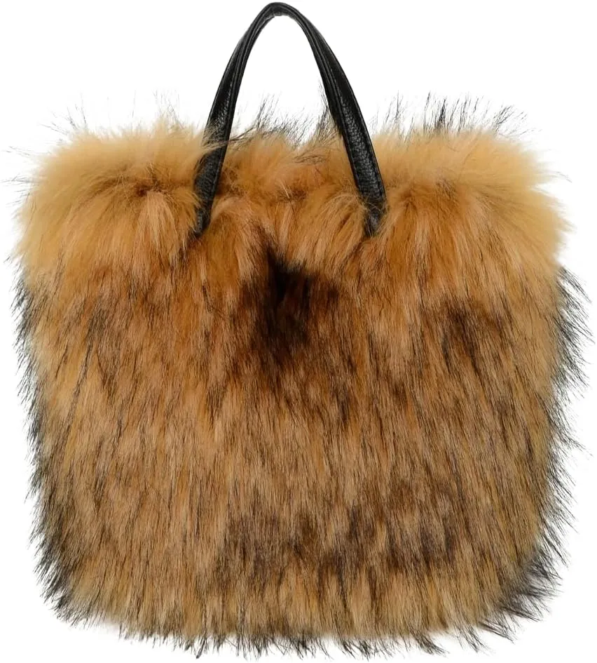 Furry Tote Bag for Women - Y2K Fluffy Shoulder Handbag with Faux Fur Top Handle