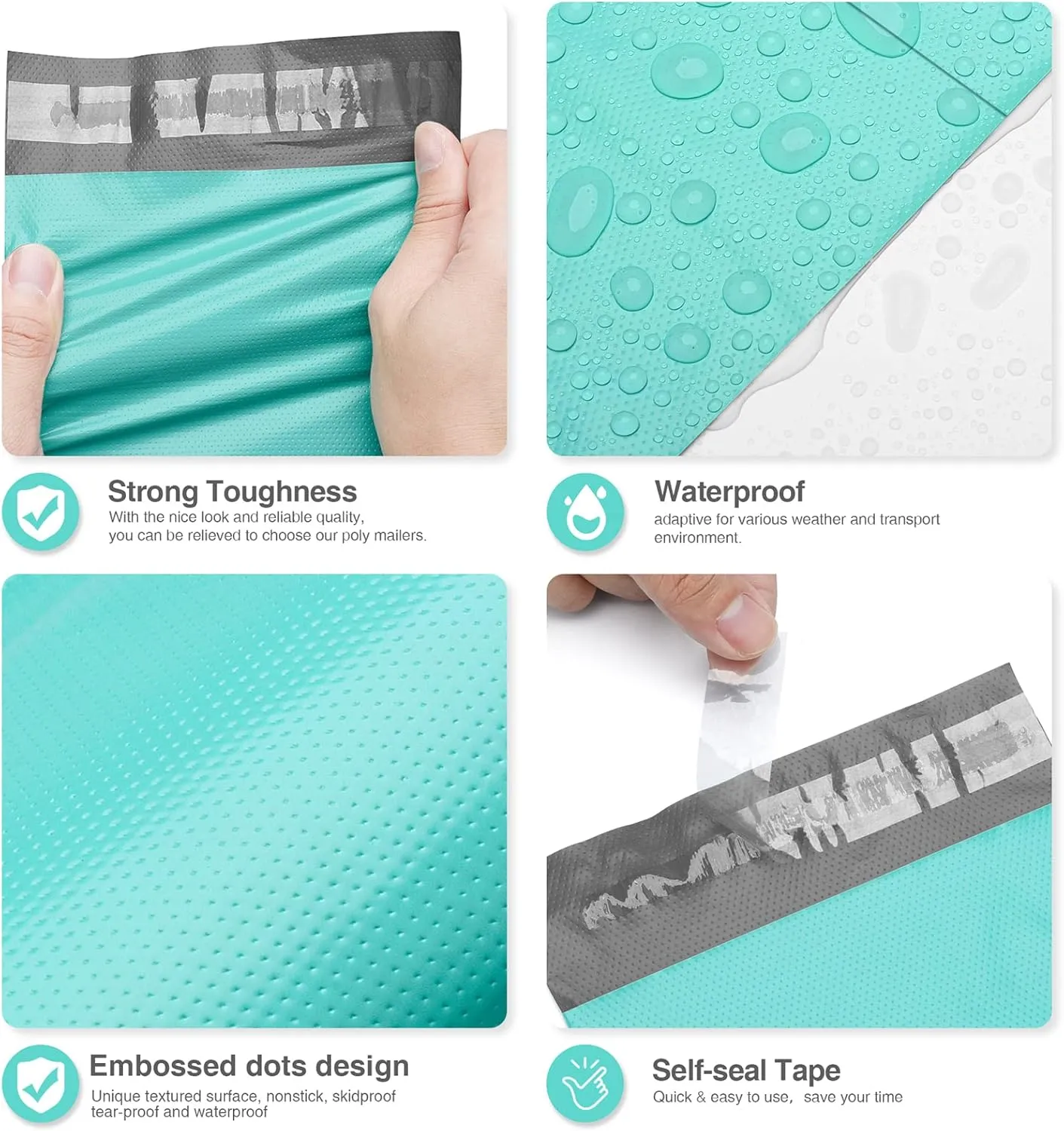 Fuxury Poly Mailers 10x13 Inch 100Pcs Shipping Bags for Clothing Embossed Dots Design Shipping Envelopes Waterproof Mailing Envelopes Self Seal Mailers Poly Bags Durable Package Bags Teal