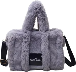 Fuzzy Purse, The Tote Bags for Women, Fluffy Tote Bags Top-Handle Crossbody Handbag Trendy Plush Tote Bag for Travel