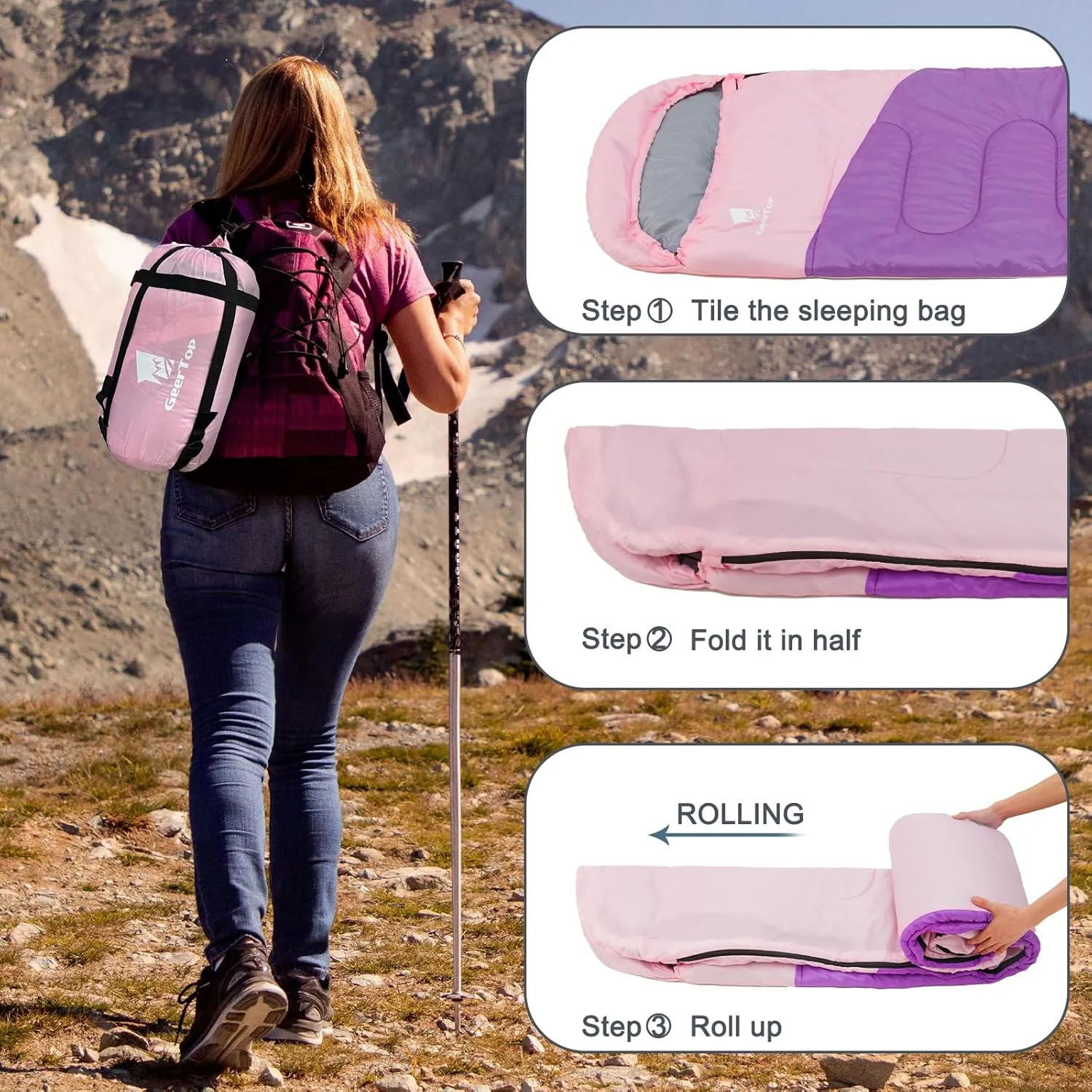 GEERTOP Backpacking Sleeping Bag for Camping, Lightweight Sleeping Bags for Adults Kids Summer Warm Cold Weather Hiking Travel