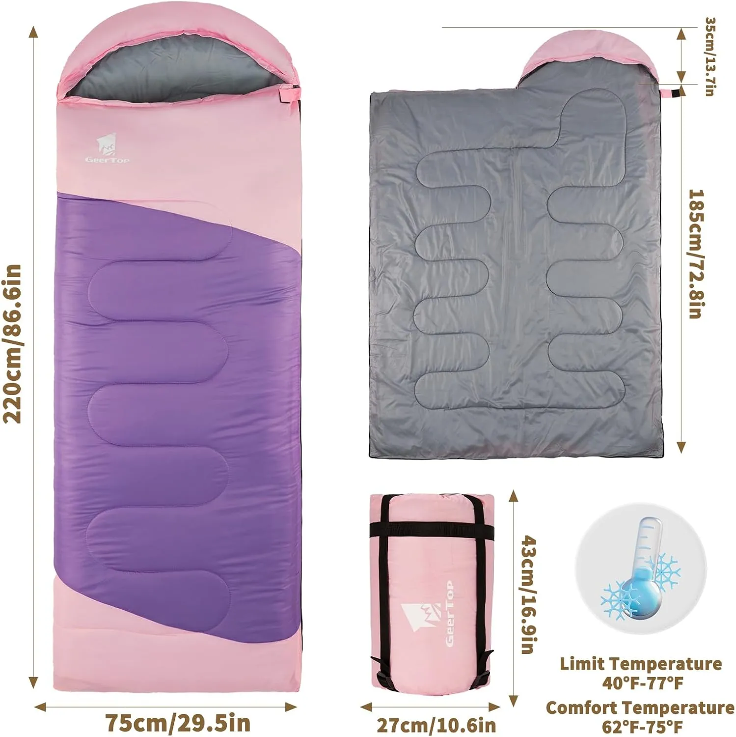 GEERTOP Backpacking Sleeping Bag for Camping, Lightweight Sleeping Bags for Adults Kids Summer Warm Cold Weather Hiking Travel