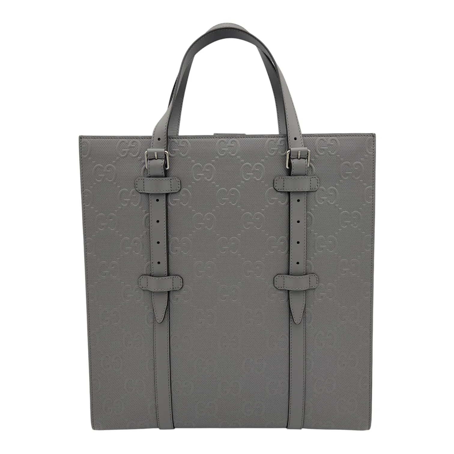 GG Tote Bag Grey in Embossed Leather, Silver hardware