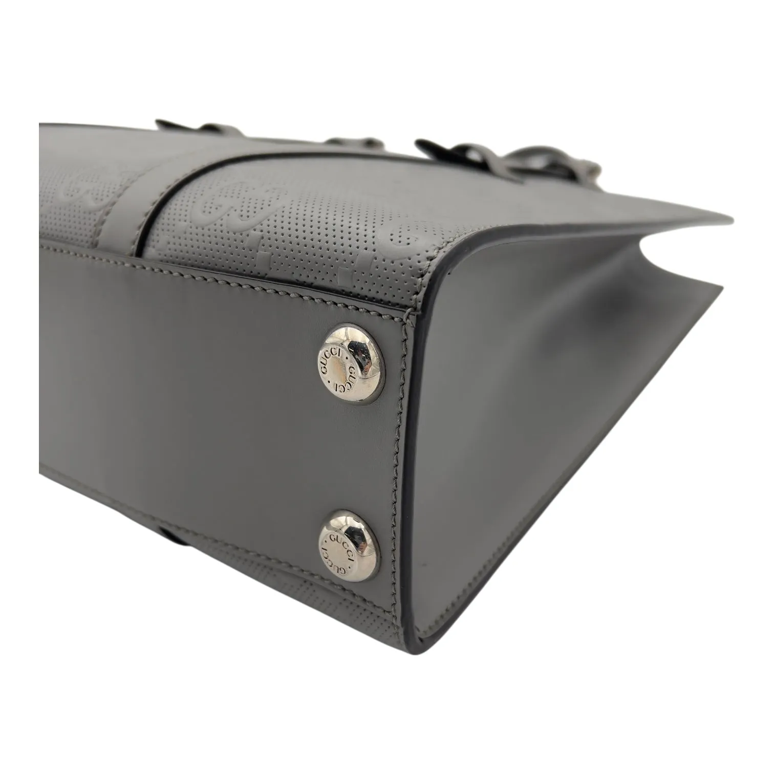 GG Tote Bag Grey in Embossed Leather, Silver hardware
