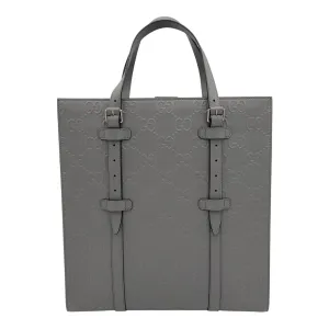 GG Tote Bag Grey in Embossed Leather, Silver hardware