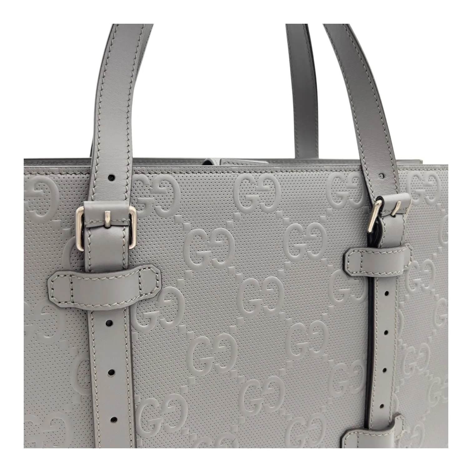 GG Tote Bag Grey in Embossed Leather, Silver hardware