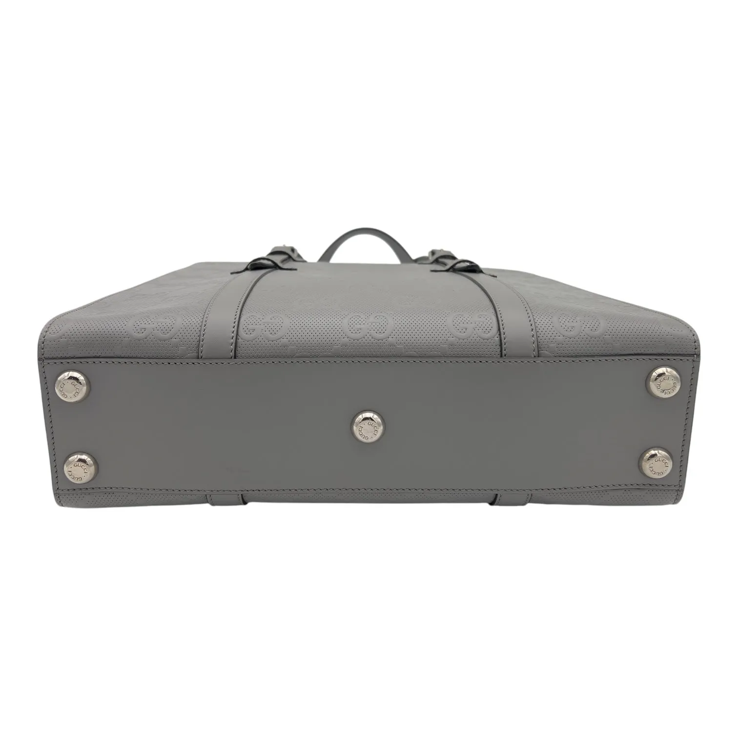 GG Tote Bag Grey in Embossed Leather, Silver hardware