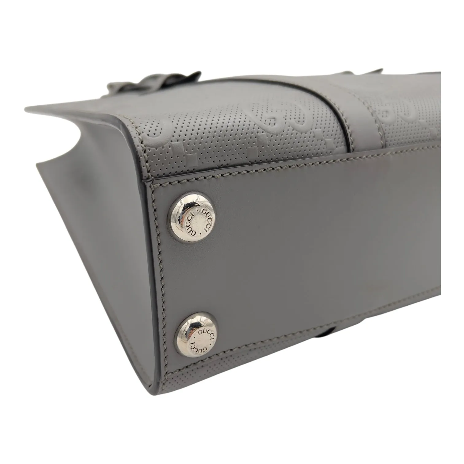 GG Tote Bag Grey in Embossed Leather, Silver hardware