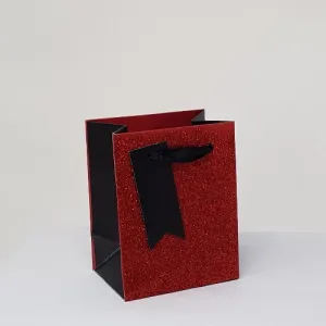 Gift Wrap - Gift Bag / Extra Small - Sparkly Red With Black Handles