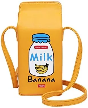 Girls Fruits Banana Strawberry Milk Box CrossBody Small Purse Bag Women Phone Wallet Handbag Shoulder Bags