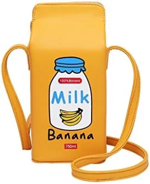 Girls Fruits Banana Strawberry Milk Box CrossBody Small Purse Bag Women Phone Wallet Handbag Shoulder Bags