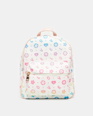 Girls White Printed Backpack