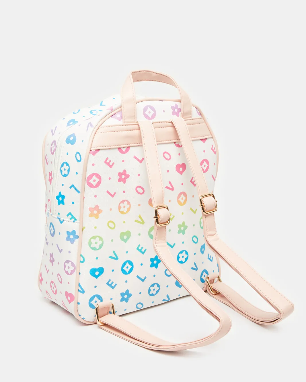 Girls White Printed Backpack