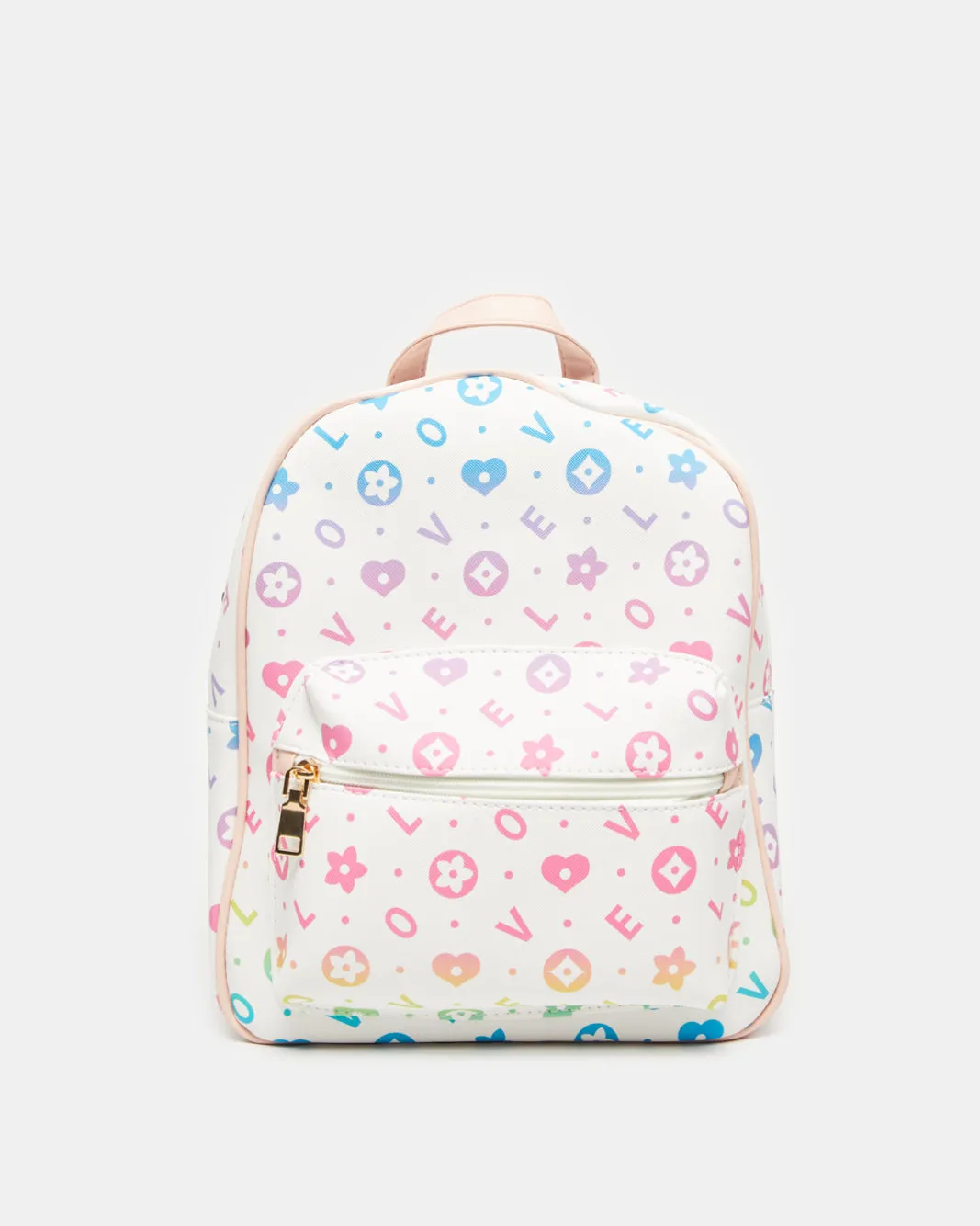 Girls White Printed Backpack