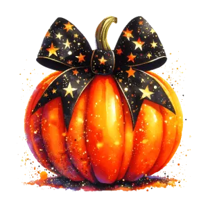 Glitter Pumpkin With Black Star Bow Halloween DTF (direct-to-film) Transfer