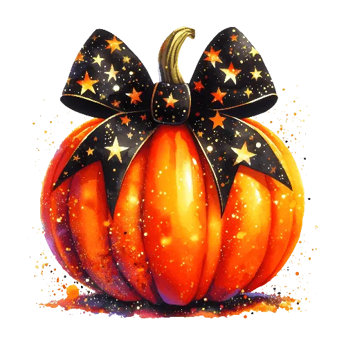 Glitter Pumpkin With Black Star Bow Halloween DTF (direct-to-film) Transfer
