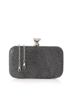 Glittery Clutch with Studded Triangle Lock