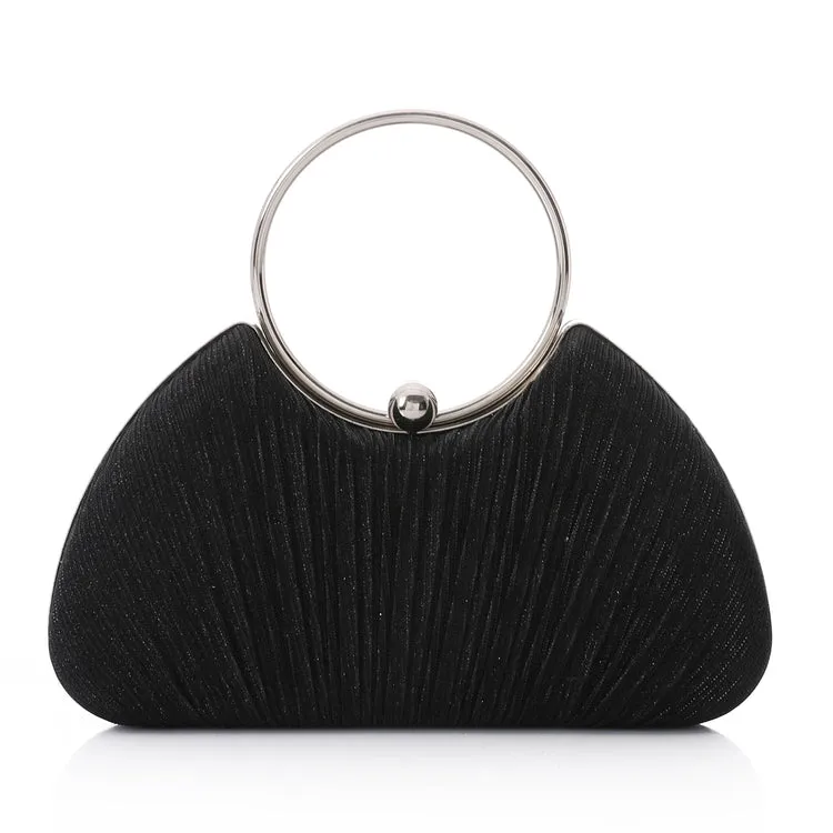 Glittery Soiree Clutch with Decorative Circular Handle - Black