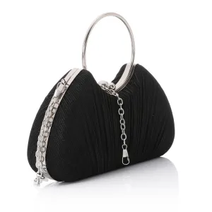 Glittery Soiree Clutch with Decorative Circular Handle - Black